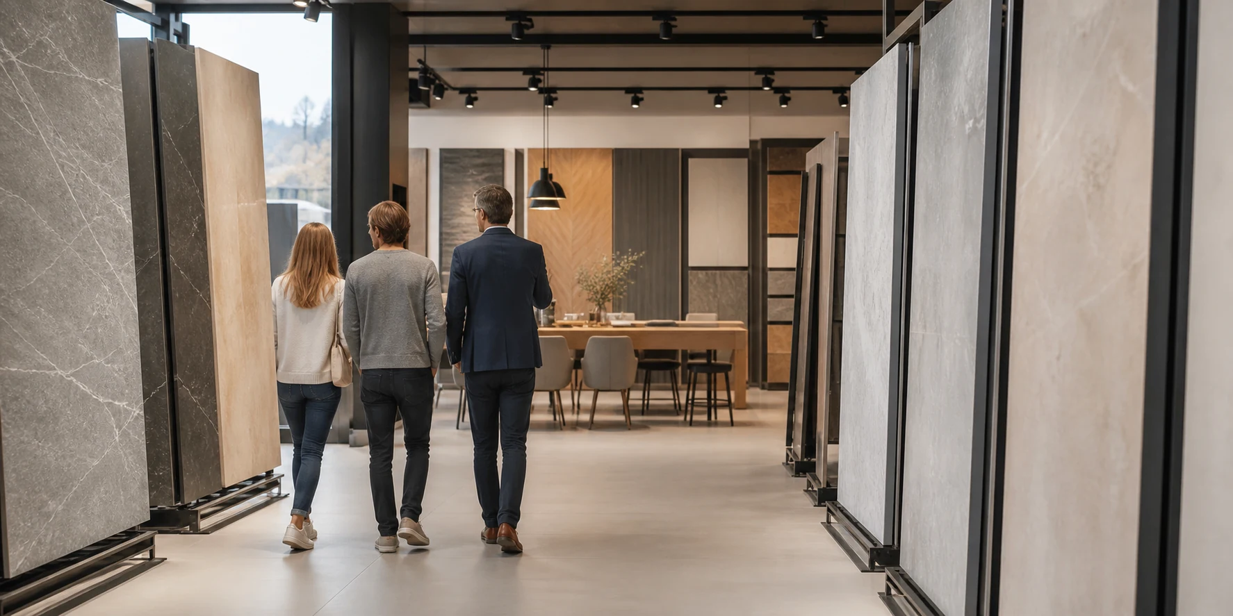 Großformatige Fliesenmuster in der Ausstellung