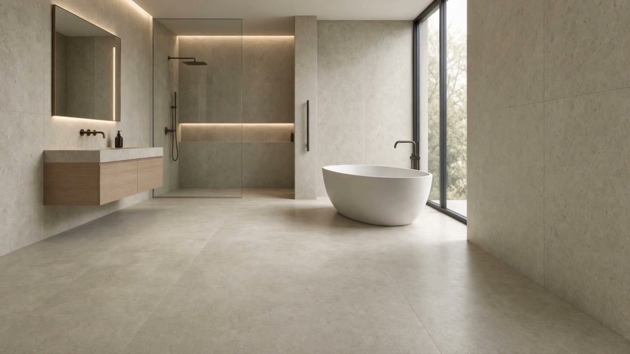 Modernes Badezimmer mit großformatigen Fliesen